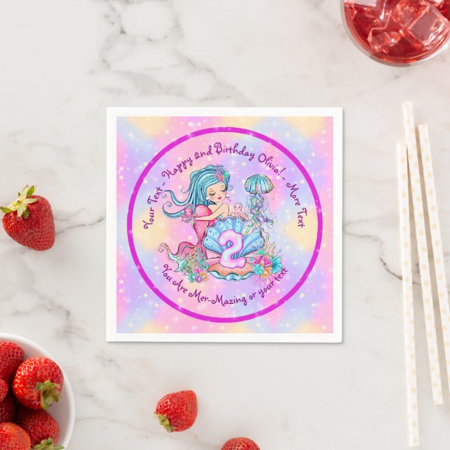 Serviette En Papier Mermaid 2e anniversaire Modifier Modifier le texte (En situation)