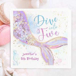 Serviette En Papier Mermaid 5e anniversaire Plongée violette en cinq p
