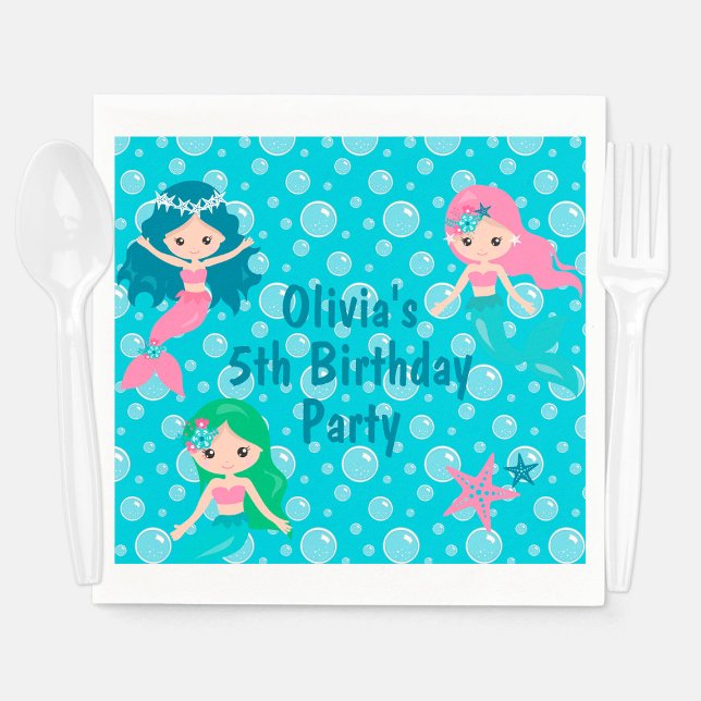 Serviette En Papier Mermaid Anniversaire Custom Ocean Party (Mermaid Birthday Party Personalized Kids Napkins
)