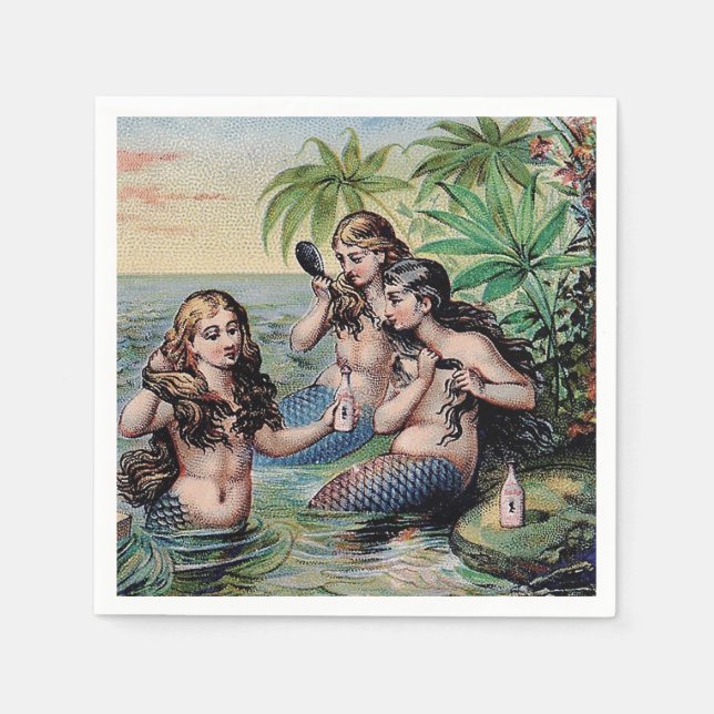 Serviette En Papier Mermaid Antique Magie Océan Nautique (Devant)
