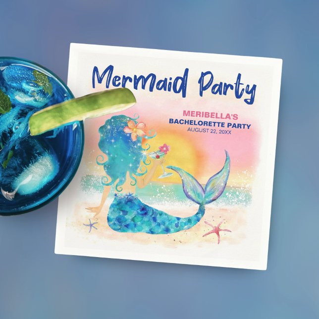 Serviette En Papier Mermaid Cocktail Tropical Beach Bachelorette Party (Créateur téléchargé)