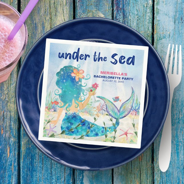 Serviette En Papier Mermaid Cocktail Tropical Beach Bachelorette Party (Créateur téléchargé)