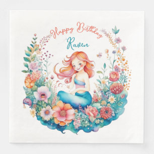 Serviette En Papier Mermaid Fête d'anniversaire à thème Floral Girl