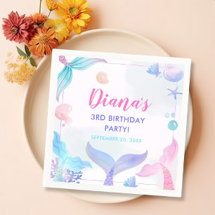 Serviette En Papier Mermaid Girl 3e fête d'anniversaire