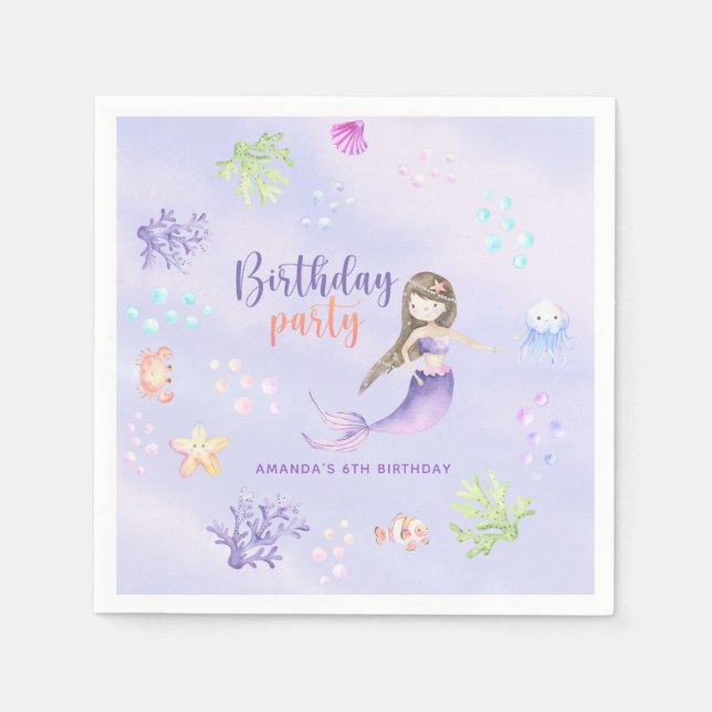 Serviette En Papier Mermaid Girl 6e fête d'anniversaire (Devant)