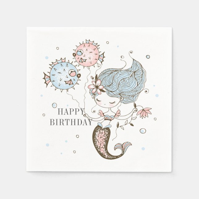 Serviette En Papier Mermaid Joyeux anniversaire (Devant)