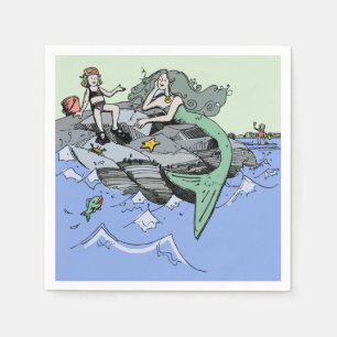 Serviette En Papier Mermaid littoral mignon dessin animé plage art pou