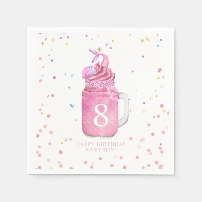 Serviette En Papier Mermaid Mason Jar Milkshake Girls Pink Anniversair (Devant)