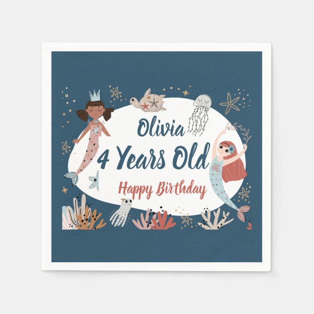 Serviette En Papier Mermaid Ocean Beach Party Octopus Birthday Kid (Devant)