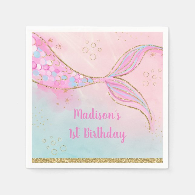 Serviette En Papier Mermaid Pink Gold Anniversaire (Devant)