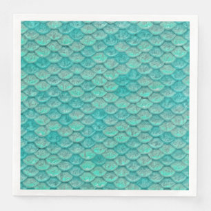 Serviette En Papier Mermaid Sea Green Scales Papier Napkin