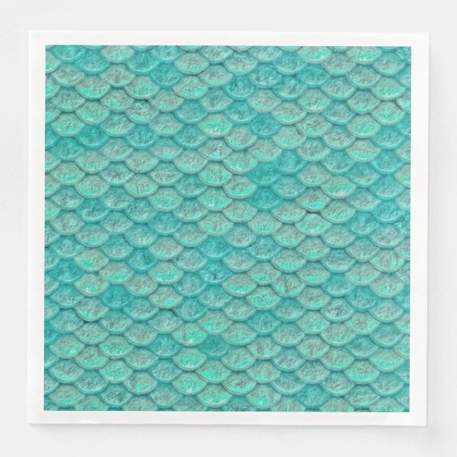 Serviette En Papier Mermaid Sea Green Scales Papier Napkin (Devant)