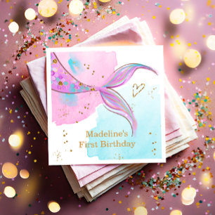 Serviette En Papier Mermaid Splish Pool Party Fille Anniversaire