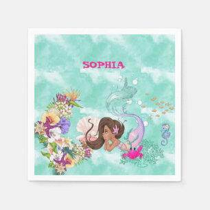 Serviette En Papier Mermaid Starfish Personal Cheveux foncés Cute Napk