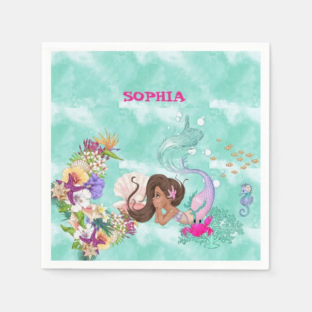 Serviette En Papier Mermaid Starfish Personal Cheveux foncés Cute Napk (Devant)