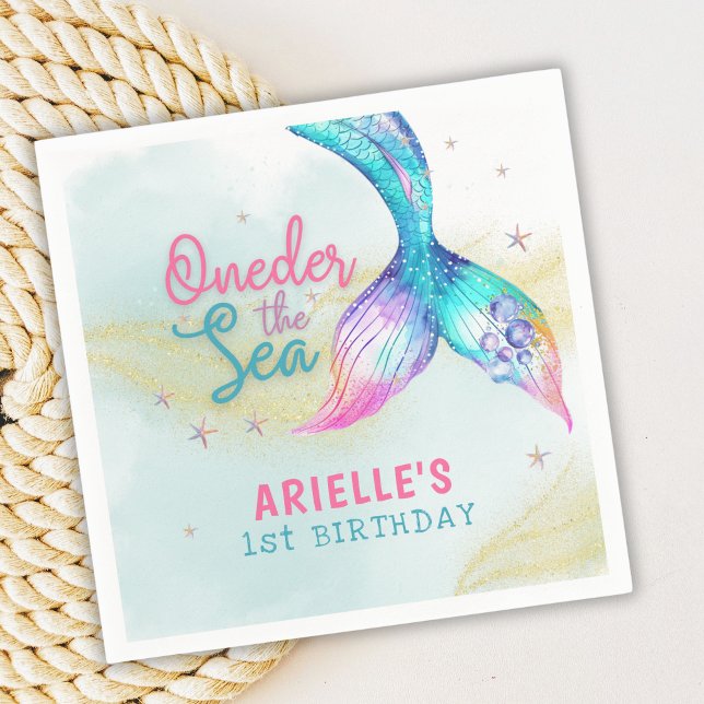 Serviette En Papier Mermaid Tail Onder the sea 1st birthday (Créateur téléchargé)