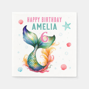 Serviette En Papier Mermaid Tail Seashells Bubbles Starfish Anniversai