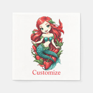 Serviette En Papier Mermaid Thunder_Cove à deux queue à tête rouge