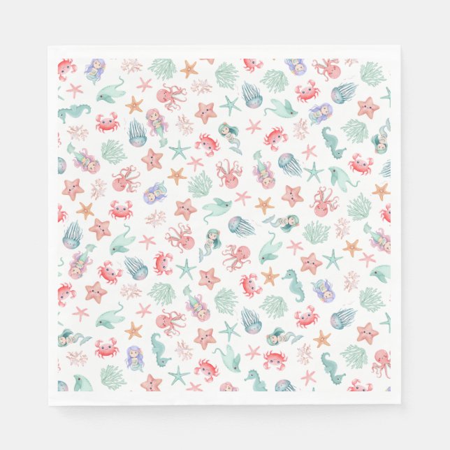 Serviette En Papier Mermaid Under The Sea Girl Birthday Party (Devant)