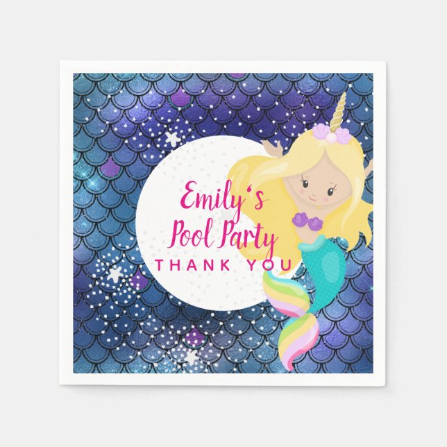 Serviette En Papier Mermaid Unicorn Pool Party Fournitures Rose Blue G (Devant)