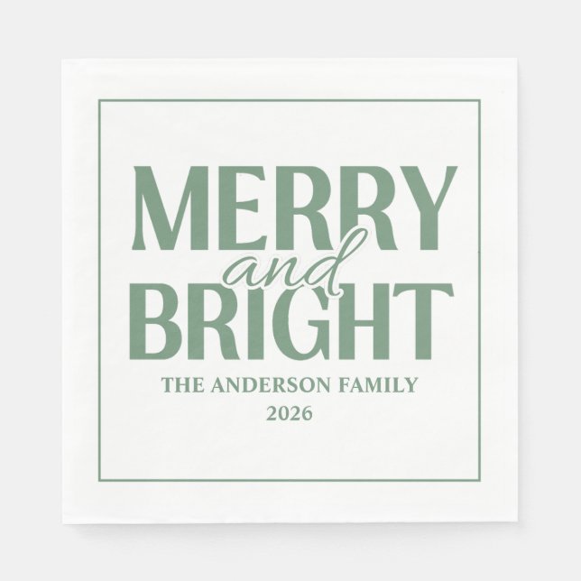 Serviette En Papier Merry And Bright Christmas Holiday Green (Devant)