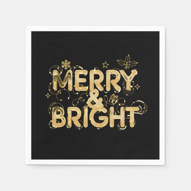 Serviette En Papier Merry & Bright – Golden Christmas Lights (Devant)
