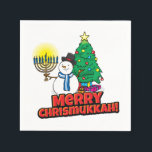 Serviette En Papier Merry Chrismukkah avec Snowman et Menorah<br><div class="desc">Ajoutez notre plaisir,  Snowman,  Menorah et les dessins d'arbres de Noël à votre fête Chrismukkah cette année.</div>