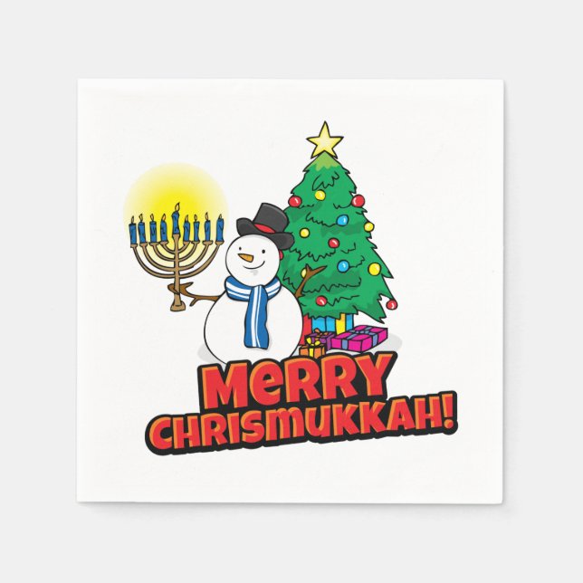 Serviette En Papier Merry Chrismukkah avec Snowman et Menorah (Devant)