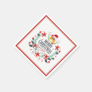 Serviette En Papier Merry Christmas Cute Owl Wreath