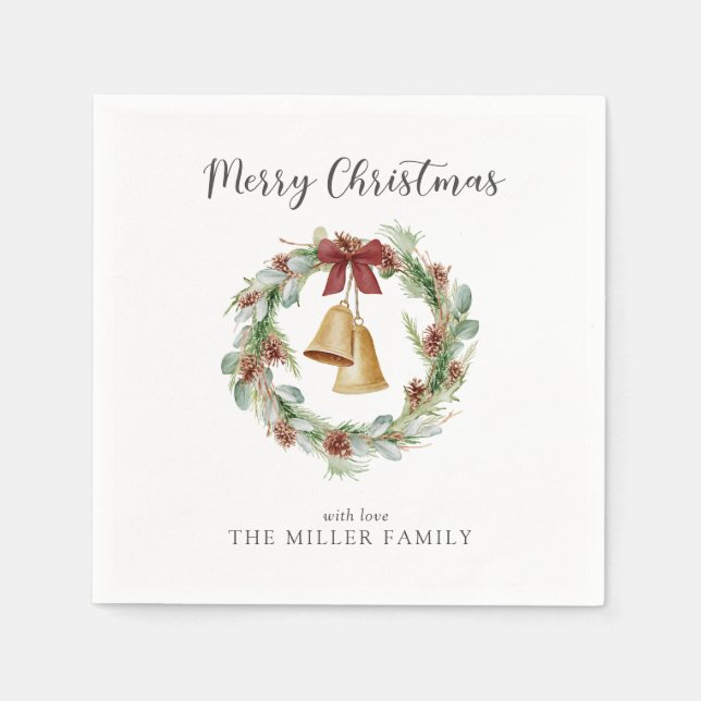 Serviette En Papier Merry Christmas Folift Wreath avec Golden Bells (Devant)