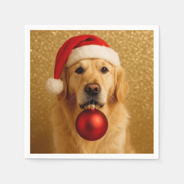 Serviette En Papier Merry Christmas Golden Retriever card. (Devant)