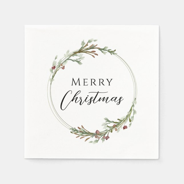 Serviette En Papier Merry Christmas Minimalist Wreath White (Devant)