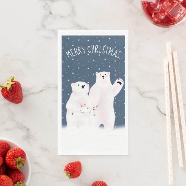 Serviette En Papier Merry Christmas Polar Bears On Stars (En situation)