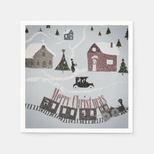 Serviette En Papier Merry Christmas , rétro