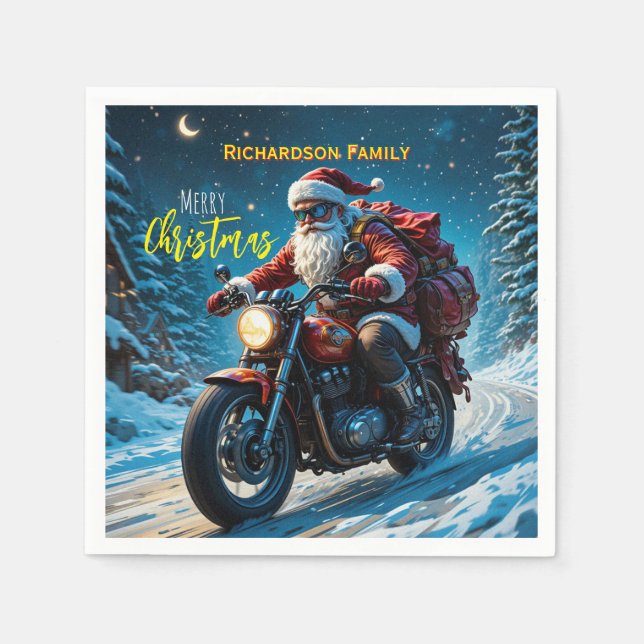 Serviette En Papier Merry Christmas Santa Clause On Motorcycle  (Devant)