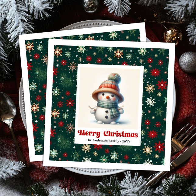 Serviette En Papier Merry Christmas Snowman Napkins Personalized Custo (Merry Christmas Snowman Napkins Personalized Custom Name Art

)