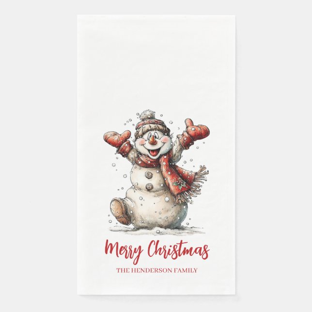 Serviette En Papier Merry Christmas Snowman Paper Guest Towels (Devant)