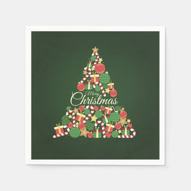 Serviette En Papier Merry Christmas tree dinner party (Devant)