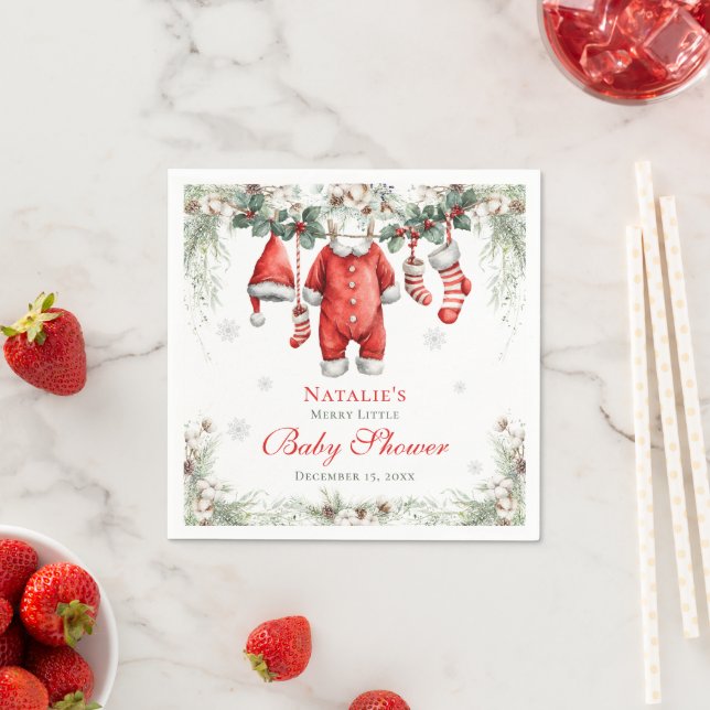 Serviette En Papier Merry Little Baby Shower Santa Clothesline (En situation)