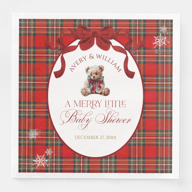 Serviette En Papier Merry Little Red Bow Christmas Plaid  (Devant)