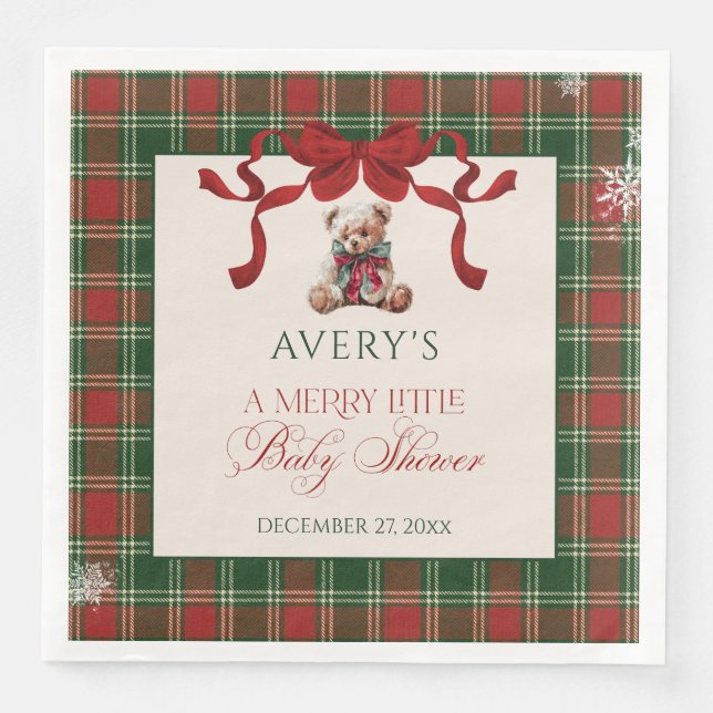 Serviette En Papier Merry Little Red Bow Christmas Plaid  (Devant)