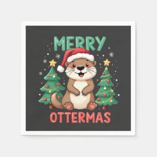 Serviette En Papier Merry Ottermas Funny Otter Animal Amateurs de Noël