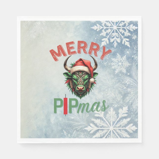 Serviette En Papier Merry PIPmas Trading Bull Christmas Design – Funny (Devant)