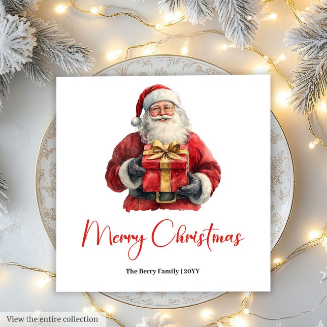 Serviette En Papier Merry Santa Claus Rustic Custom Editable Napkins (Merry Santa Claus Rustic Custom Editable Napkin)