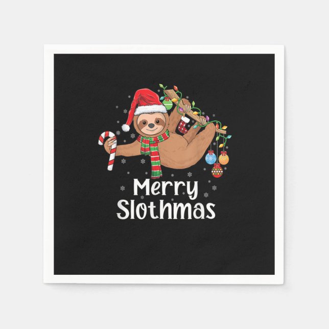 Serviette En Papier Merry Slothmas Christmas sloth pajamas Santa hat X (Devant)