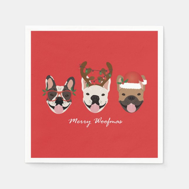 Serviette En Papier Merry Woofmas Têtes de Noël (Devant)