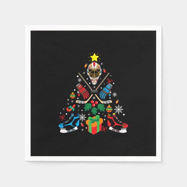 Serviette En Papier Merry Xmas Ice Hockey Christmas Tree (Devant)