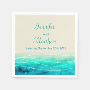 Serviette En Papier Mers étincelantes peintes aqua bleu crème papier s