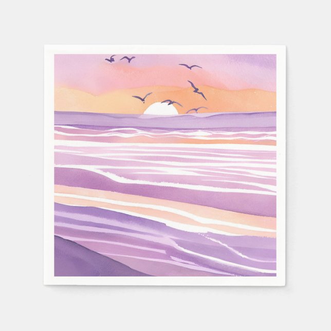Serviette En Papier Mers roses | Vagues océaniques de coucher de solei (Devant)