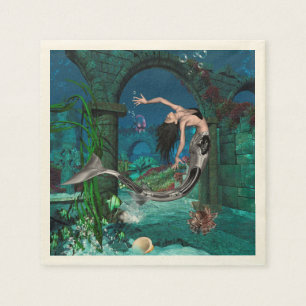 Serviette En Papier Merveilleuse sirène avec poisson imaginaire
